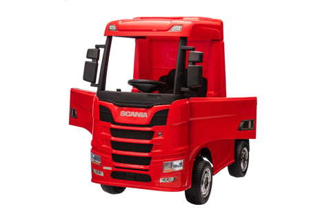 Camion electric cu remorcă pentru copii oficial licentiat, KIDOO, 12V, 2 motoare 35W, telecomandă 2.4G, suspensie pe 4 roți, lumini, muzică, viteză 3-5 km/h, uși funcționale