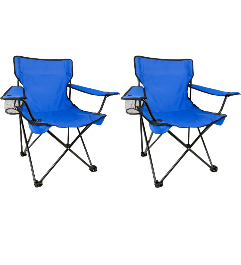 Set 2 Scaune pliabile AT PERFORMANCE® – Camping & Plajă, 120 kg, Suport băutură + Genți transport, Portabile, ușoare, pentru drumeții, picnic, pescuit – Albastru