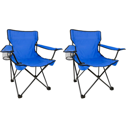 Set 2 Scaune pliabile AT PERFORMANCE® – Camping & Plajă, 120 kg, Suport băutură + Genți transport, Portabile, ușoare, pentru drumeții, picnic, pescuit – Albastru