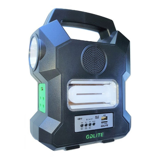 Sistem Solar cu Panou Solar AT PERFORMANCE® si 4 Becuri LED SMD / Lanterna, Intrare Alimentator 110 - 220 V, Intrare USB, Intrare 9V, Incarcare 15 ore, Negru.