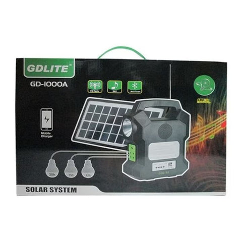 Sistem Solar cu Panou Solar AT PERFORMANCE® si 4 Becuri LED SMD / Lanterna, Intrare Alimentator 110 - 220 V, Intrare USB, Intrare 9V, Incarcare 15 ore, Negru.