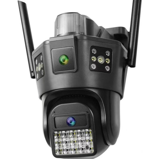 Cameră Supraveghere cu 2 Camere 5K AT PERFORMANCE® – 9MP, SIM, PTZ, Ultra HD, CCTV, Rotire 360°, LED, Infraroșu, Alarmă, Audio Bidirecțional, Senzor Mișcare, Exterior/Interior + Card 32GB CADOU