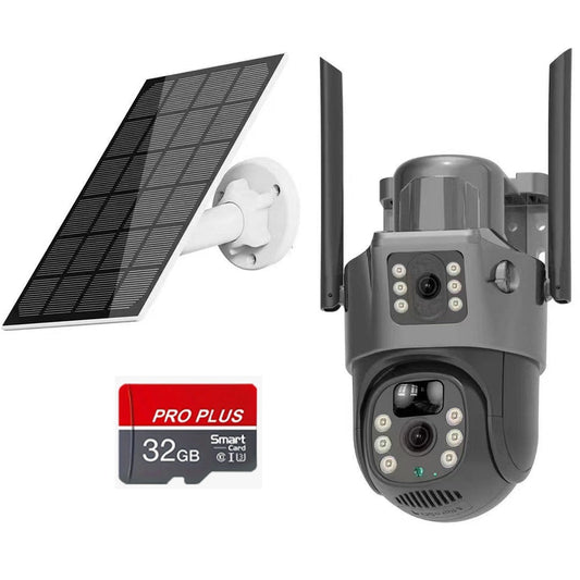 Cameră Supraveghere SIM cu 2 Camere 5MP AT PERFORMANCE® – Exterior, Zoom 8X, Panou Solar, IP66, Negru + Cadou Card SD 32GB