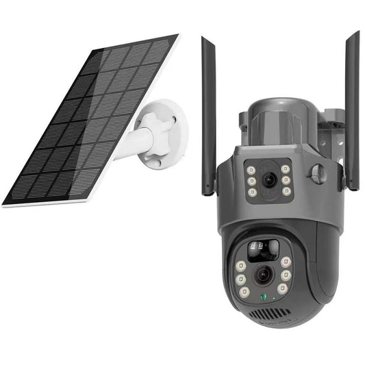 Cameră Supraveghere SIM cu 2 Camere 5MP AT PERFORMANCE® – Exterior, Zoom 8X, Panou Solar, IP66, Negru + Cadou Card SD 32GB