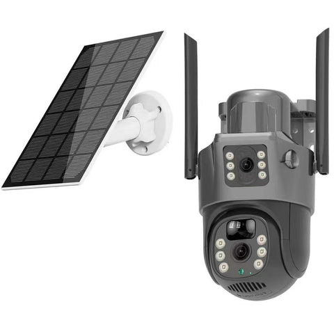 Cameră Supraveghere SIM cu 2 Camere 5MP AT PERFORMANCE® – Exterior, Zoom 8X, Panou Solar, IP66, Negru + Cadou Card SD 32GB