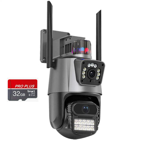 Cameră Supraveghere WiFi cu 2 Camere AT PERFORMANCE® Pro 8MP – Zoom Optic 5X, Viziune Nocturnă, Interior/Exterior, Comunicare Bidirecțională + Cadou Card SD 32GB