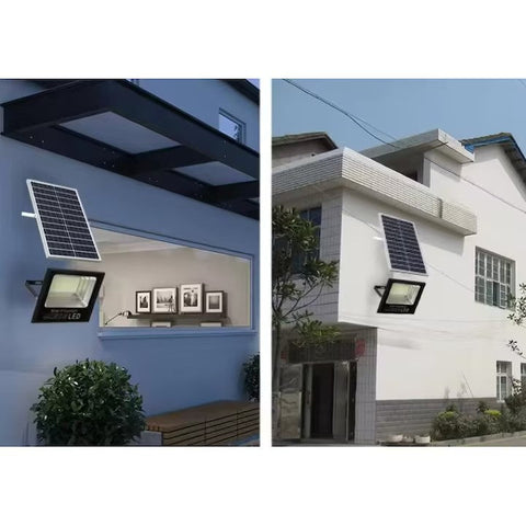 Proiector LED/Lampa solara de exterior AT PERFORMANCE®, Rezistent la Apa IP67, cu Panou Solar, 220 LED SMD, 100W, Senzor de lumina, Timer, cu Telecomanda, 2 moduri de iluminat, kit montaj inclus, Lumina Rece.