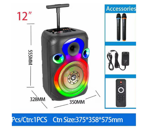 Boxa portabila bluetooth kolov L-1203, USB, Radio FM, microfon, joc de lumini RGB, 12 inch