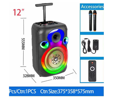 Boxa portabila bluetooth kolov L-1203, USB, Radio FM, microfon, joc de lumini RGB, 12 inch