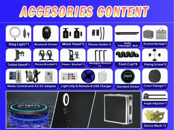 Platforma foto-video rotunda, Selfie 360, brat rotativ, led RGB, pentru evenimente, marca At Performance, diametru 80cm
