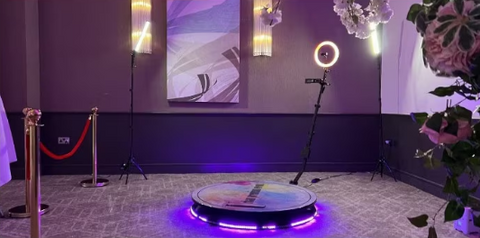 Platforma foto-video rotunda, Selfie 360, brat rotativ, led RGB, pentru evenimente, marca At Performance, diametru 80cm