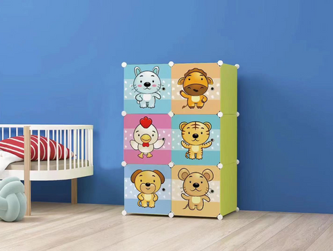 Dulap modular pentru copii, alb, AT PERFORMANCE®, 6 rafturi, durabil, 74X37X110 cm, animalute