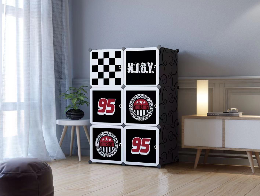 Dulap modular pentru copii, alb, AT PERFORMANCE®, 6 rafturi, durabil, 74X37X110 cm, negru