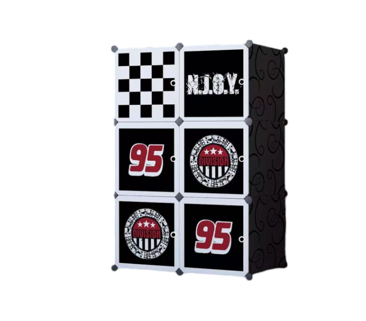 Dulap modular pentru copii, alb, AT PERFORMANCE®, 6 rafturi, durabil, 74X37X110 cm, negru