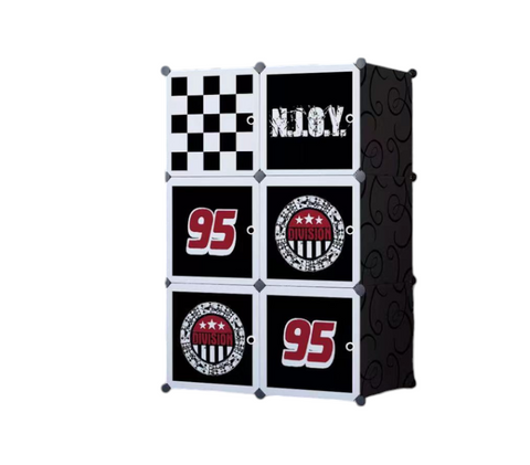 Dulap modular pentru copii, alb, AT PERFORMANCE®, 6 rafturi, durabil, 74X37X110 cm, negru