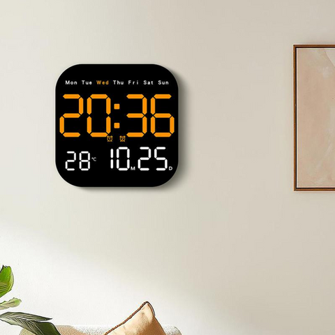 Ceas de perete digital cu telecomandă, AT PERFORMANCE®, data cronometrare, numărătoare inversă, conectare, utilizare ceas de masă, 2 alarme, ceas deşteptător cu LED DST cu reglare automată, portocaliu