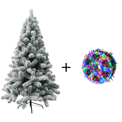 Set Decor Crăciun Premium – Brad Artificial 2.1m cu Zăpadă + Instalație Liniară 50m, 240 LED Multicolor, 8 Jocuri de Lumini