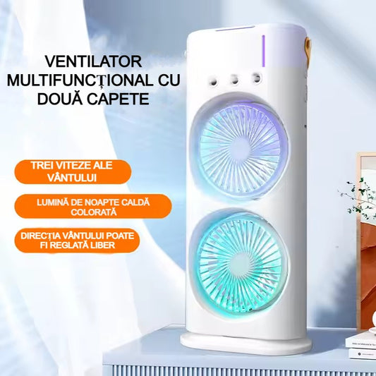 Ventilator portabil de birou AT PERFORMANCE® – Silențios, 2 viteze, dublu ventilator, LED, 2000mAh, compact pentru birou, acasă, dormitor – Alb