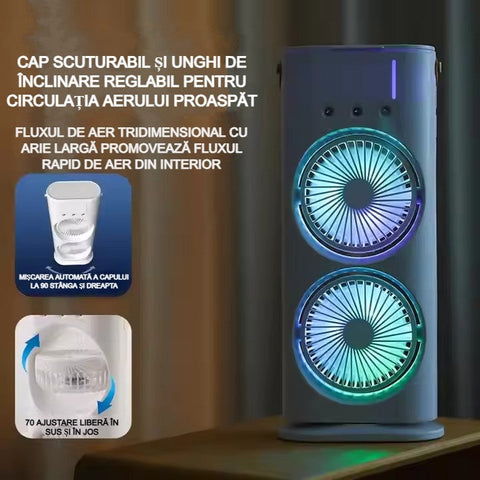 Ventilator portabil de birou AT PERFORMANCE® – Silențios, 2 viteze, dublu ventilator, LED, 2000mAh, compact pentru birou, acasă, dormitor – Alb