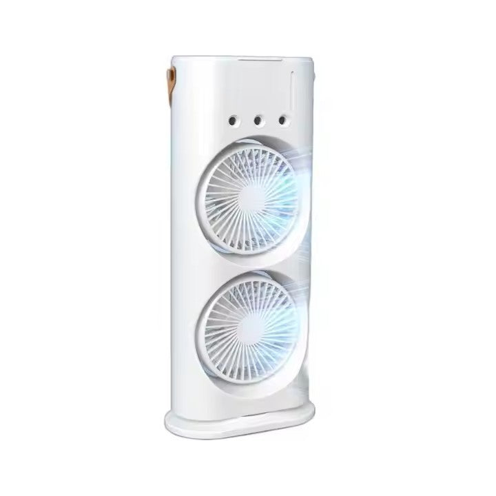 Ventilator portabil de birou AT PERFORMANCE® – Silențios, 2 viteze, dublu ventilator, LED, 2000mAh, compact pentru birou, acasă, dormitor – Alb