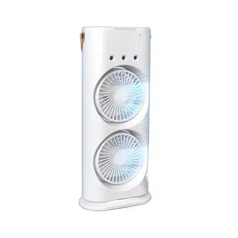 Ventilator portabil de birou AT PERFORMANCE® – Silențios, 2 viteze, dublu ventilator, LED, 2000mAh, compact pentru birou, acasă, dormitor – Alb