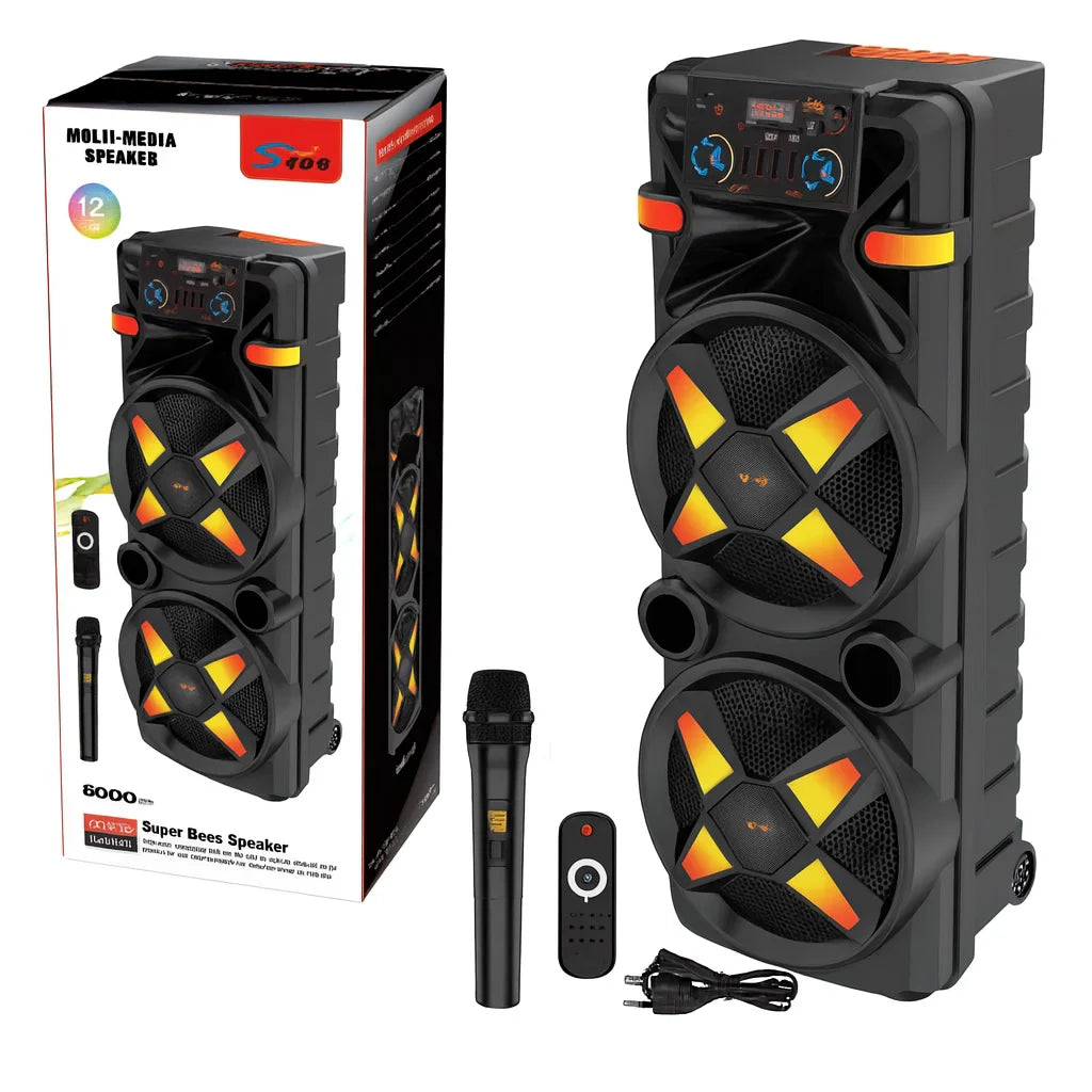 Boxă Portabilă AT Performance 12” x2, 6000mAh, Bluetooth, RGB , DSP, Microfon Wireless – Super Bass