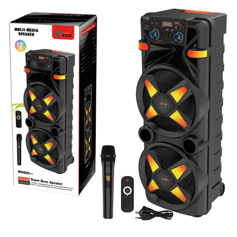 Boxă Portabilă AT Performance 12” x2, 6000mAh, Bluetooth, RGB , DSP, Microfon Wireless – Super Bass