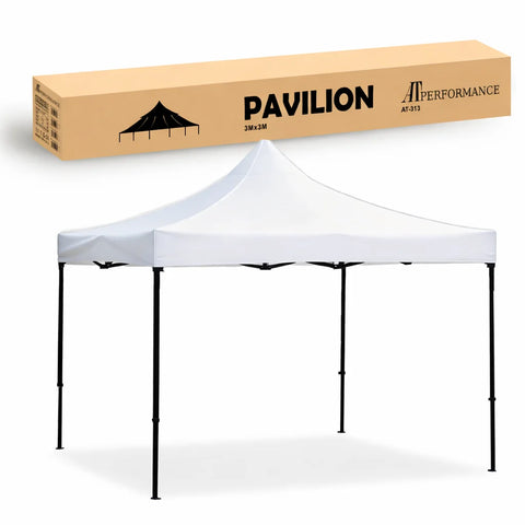 Cort tip Pavilion AT PERFORMANCE 3x3m , Prelata Impermeabila, Pliabil, Structura Metalica Solida, Pentru Curte, Gradina, Evenimente, Alb.
