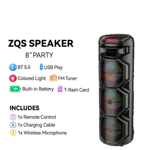 Boxă Portabilă AT Performance ZQS8301, 3×8”, Bluetooth 5.0, Lumini LED, Microfon Wireless