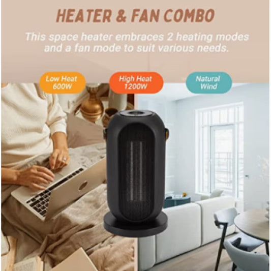 Aeroterma PTC cu ventilator, AT PERFORMANCE®,1200W, Oscilatie, 3 trepte de putere, sistem siguranta, Negru.