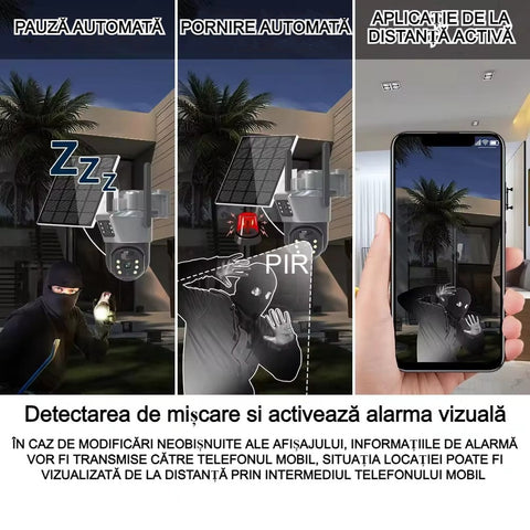 Cameră Supraveghere SIM cu 2 Camere 5MP AT PERFORMANCE® – Exterior, Zoom 8X, Panou Solar, IP66, Negru + Cadou Card SD 32GB