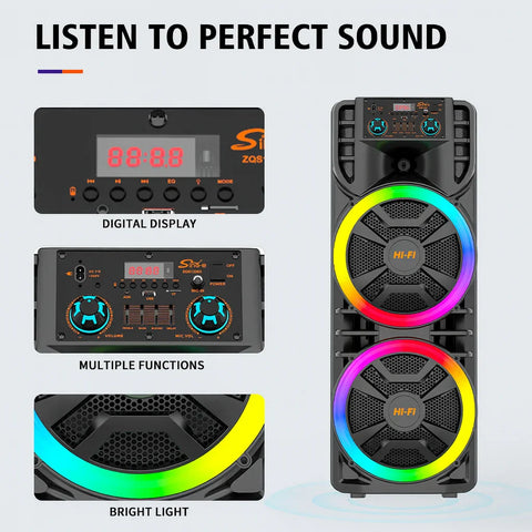 Boxă Portabilă AT Performance 12” x2, 6000mAh, Bluetooth, RGB , DSP, Microfon Wireless – Super Bass