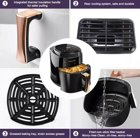 Friteuză cu Aer Cald Fry Digital AT PERFORMANCE® 8L, 2400W, 8 Programe, Temperatură Reglabilă, Timer 60 Min – CADOU 100 Buc Hârtii de Copt