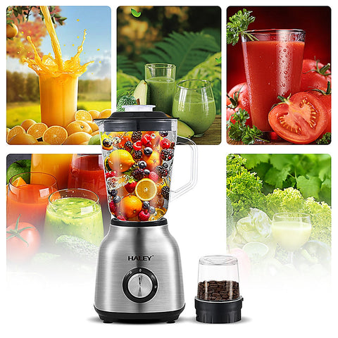 Blender HALEY HY-2943 1000W, 2 în 1, Bol Sticlă 1.5L, 2 Viteze + Pulse, Lame Inox