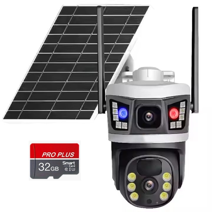 Cameră Supraveghere Solară 4G cu 2 Camere AT PERFORMANCE® – 6MP Full HD, PTZ, SIM, V380 Pro, Vedere Color Noaptea, Senzor PIR + AI, Exterior + Cadou Card SD 32GB
