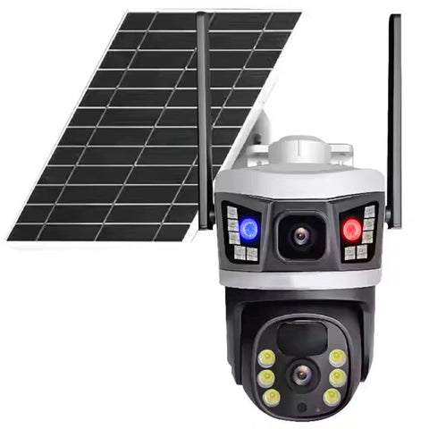 Cameră Supraveghere Solară 4G cu 2 Camere AT PERFORMANCE® – 6MP Full HD, PTZ, SIM, V380 Pro, Vedere Color Noaptea, Senzor PIR + AI, Exterior + Cadou Card SD 32GB