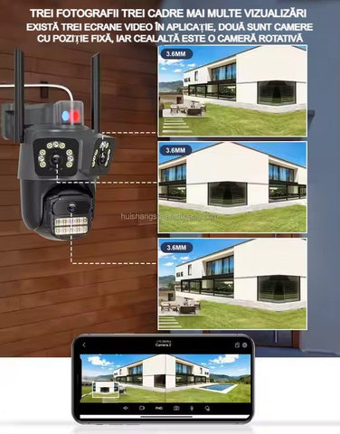 Cameră Supraveghere WiFi 3 în 1 AT PERFORMANCE® – 15MP 8K, PTZ, Audio, Alarmă, IP66 + Card SD 32GB Cadou