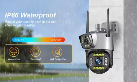 Cameră Supraveghere Inteligentă cu 2 Camere AT PERFORMANCE® – 4MP, WiFi, Audio, Vedere Nocturnă, Rotire 360° Orizontală + Cadou Card SD 32GB