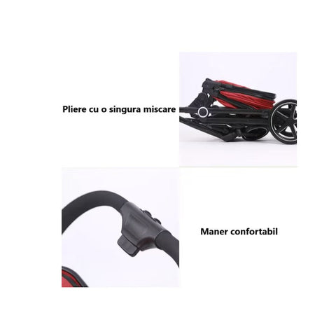 Carucior pentru copii, At Performance, 2 in 1, Landou, Scaun sport reversibil, Blocare roti, Spatiu depozitare, Plibil, Negru.