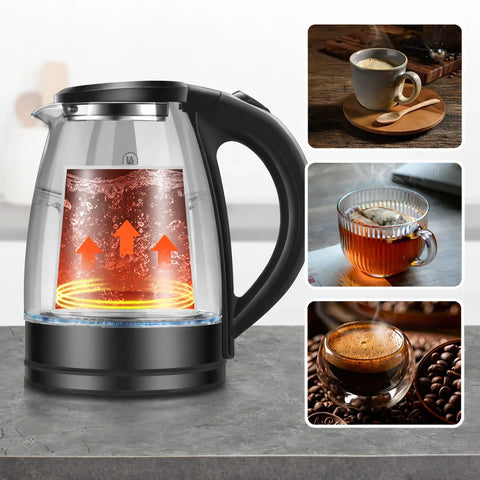 Fierbător Electric HALEY HY-8855, 2.2L, 1800W, Sticlă Borosilicată, Oprire Automată