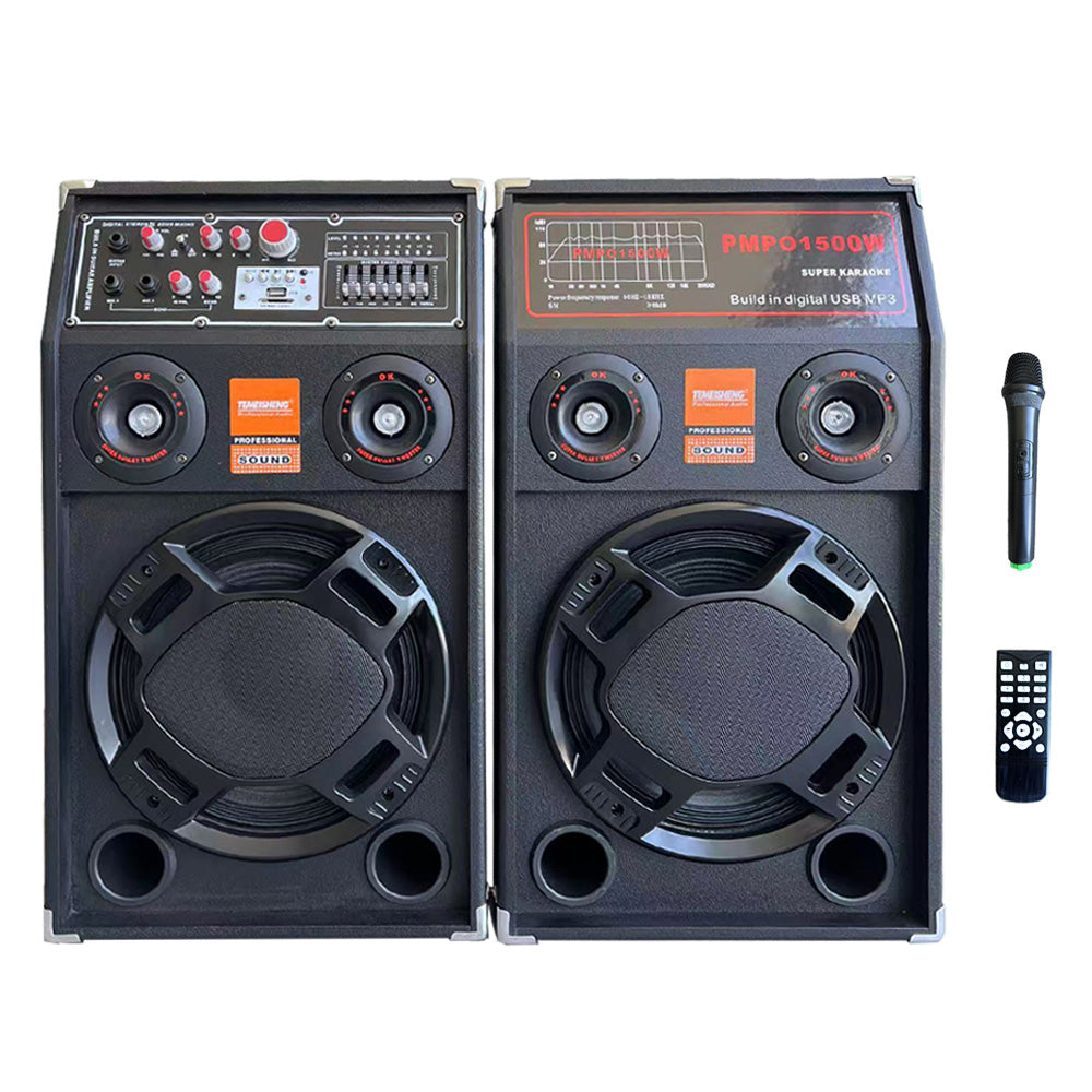 Set 2 Boxe, At Performance, Profesionale Active Smart Bass 284, 600W, Functie Bluetooth, SD Card, USB, Jocuri de lumini, Amplificator si Egalizator, Microfon Wireless + Telecomanda