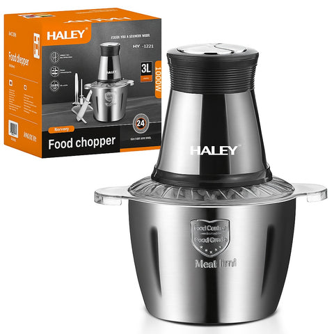 Tocator Universal Electric HY-1221 pentru Carne si Legume, Capacitate 3L, Bol Inox, 4 Lame Premium din Otel Inoxidabil, Motor Puternic 1000W