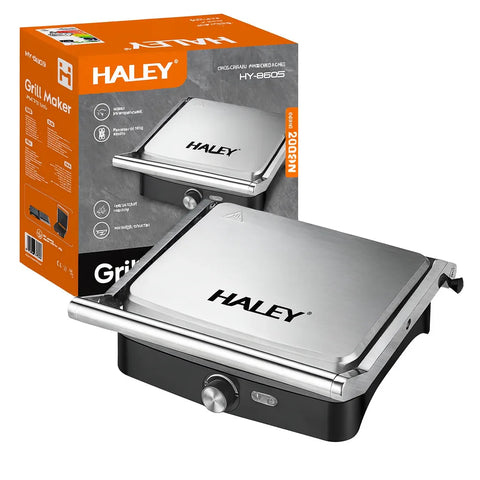 Grill Electric Haley HY-8609, 2000W, Plăci Antiaderente, Deschidere 180°