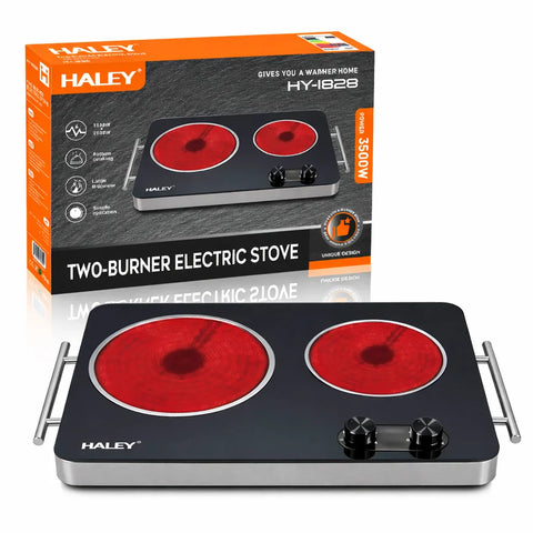 Plită Electrică Dublă Haley HY–1828 – 2 Zone, Suprafață din Sticlă Neagră