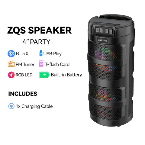 Boxă Portabilă ZQS2401 AT Performance, Colorful Bass Speaker – Bluetooth 5.0, 4”, LED RGB, FM, USB, TF