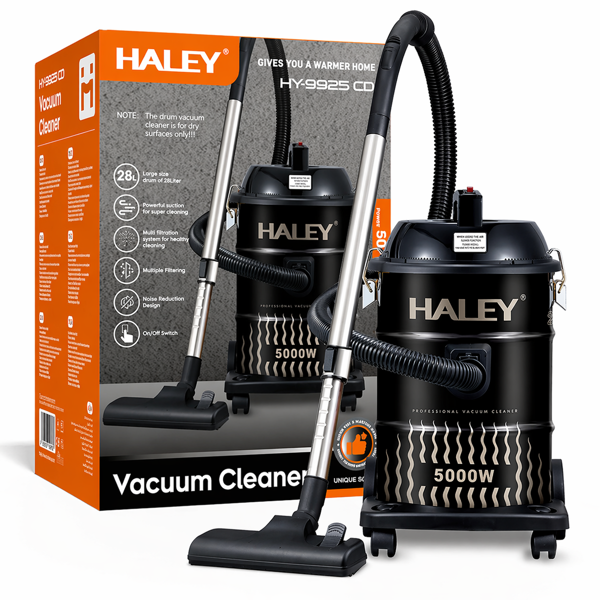 Aspirator Profesional HALEY HY-9925 CD, 5000W, 28L, Funcție Suflare