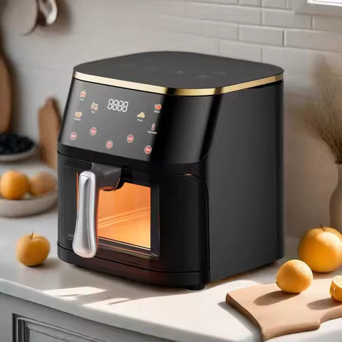 Friteuză cu Aer Cald 10L AT PERFORMANCE® – 2400W, Display Digital Touch, 8 Programe, cu Geam, Neagră + CADOU 50 Hârtii de Copt