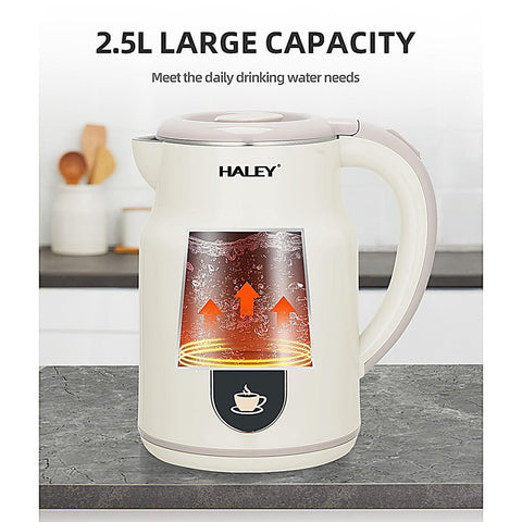 Fierbător Electric HALEY HY-8977, 2.5L, 1500W, Inox, Oprire Automată, Bază 360°