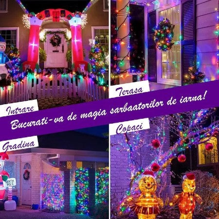 Rola Instalatie de Craciun Liniara, AT PERFORMANCE®, 8 Jocuri de Lumini Interschimbabile, Alimentare La Priza Pentru Interior/Exterior, Rola 100m, Fir Negru, Multicolor