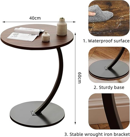 Masuta de cafea, din metal si lemn, rotunda, dimensiuni 40 x 40 x 60 cm, pentru living si bucatarie, maro/negru